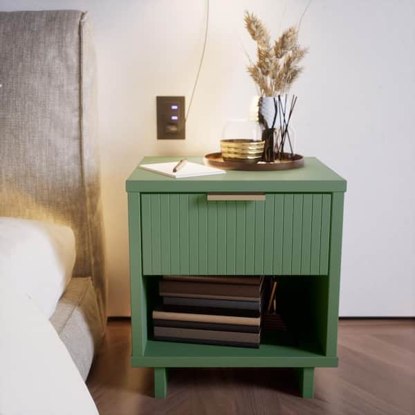 Manhattan Comfort Granville Sage Green 1-Drawer 18.11 in. W Nightstand