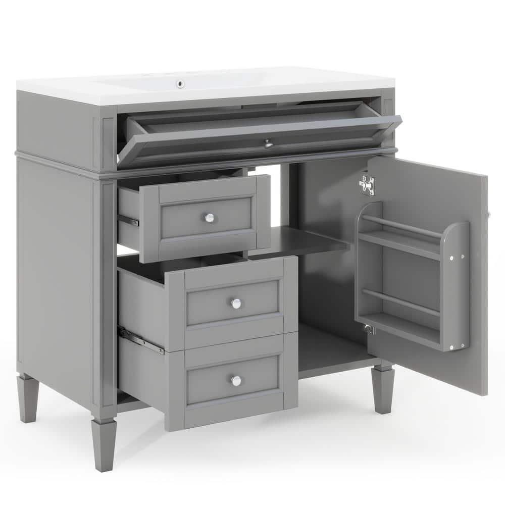 36 in. W x 18 in. D x 34 in. H Bath Vanity in Gray with White Ceramic Top S