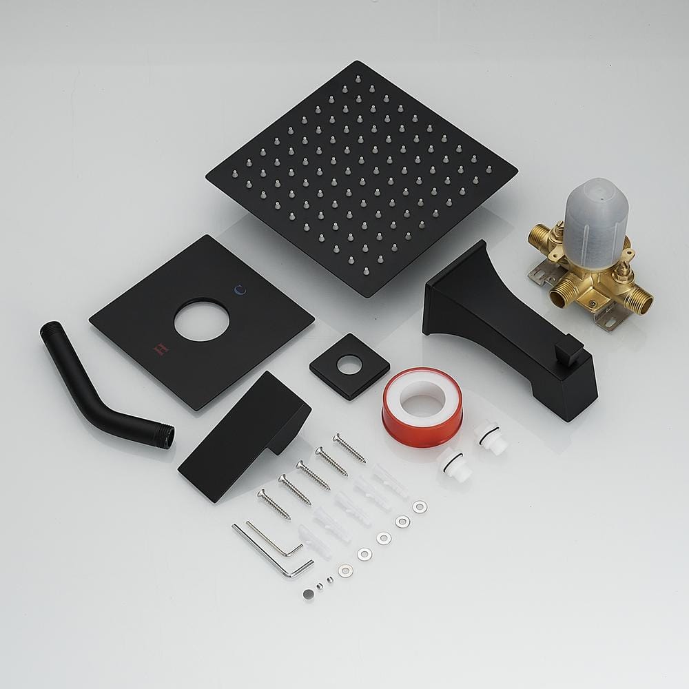 Matte Black Stainless Steel Square Rainfall Shower Faucet Set
