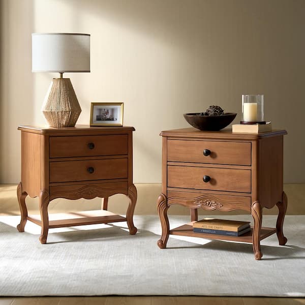 JAYDEN CREATION Nancy Acorn 18.25 in. W Traditional 3-Drawer Nightstand with Solid wood legs and Built-in Power Outlet(Set of 2)