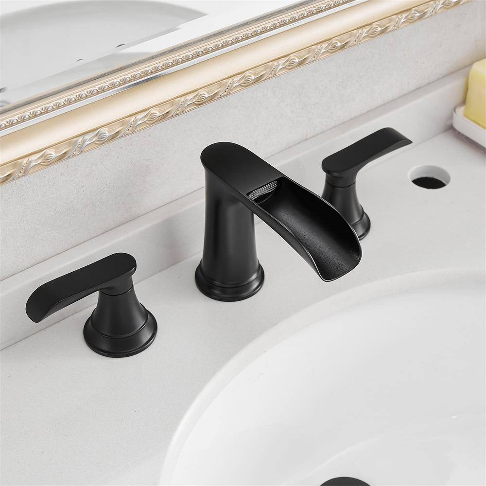 Matte Black 8-Inch Widespread Waterfall Bathroom Faucet