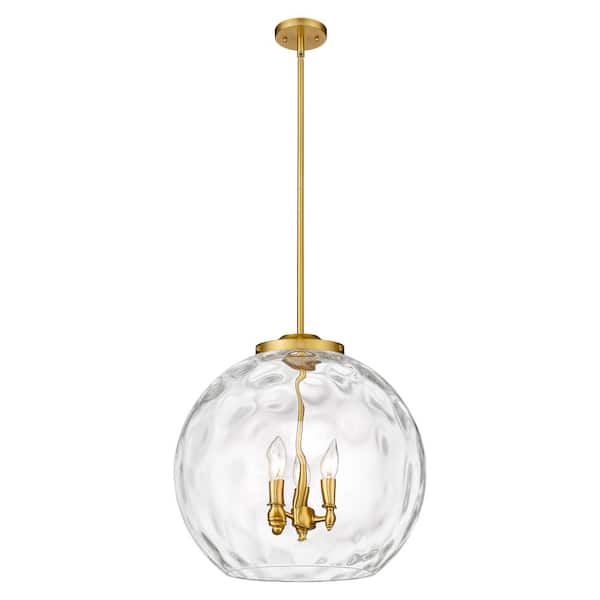 Athens Water Glass 60-Watt 3-Light Satin Gold Shaded Mini Pendant Light with Clear Water Glass