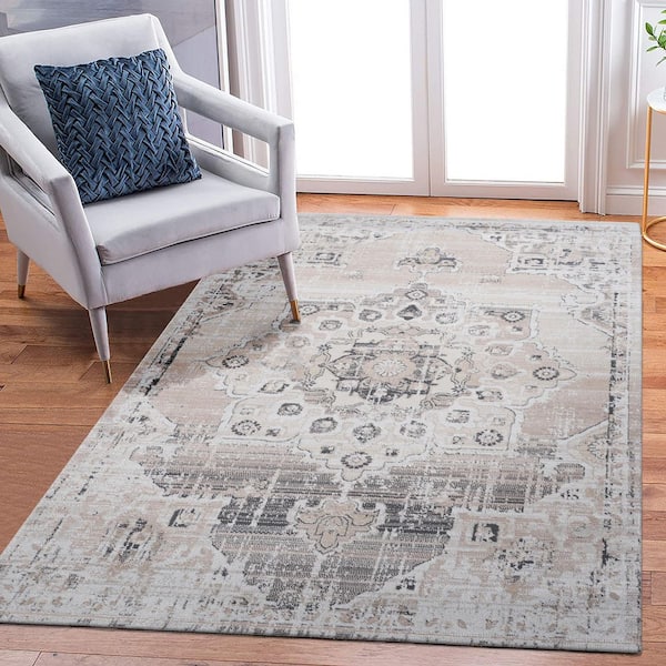 LOOM & LUXE Collection 5 ft. x 7.5 ft. Cream Medallion Non-Shedding Stylish and Stain Resistant Area Rug