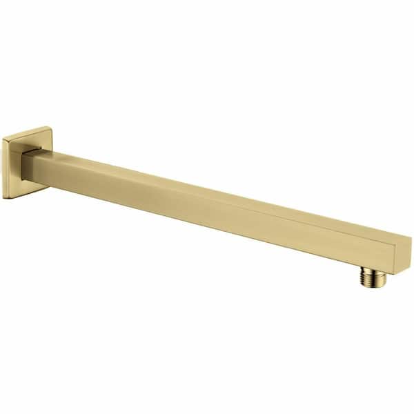 Square Shower Arm with Flange 16 In Brushed Gold Stainless Steel Wall Mounted Extension for Rainfall