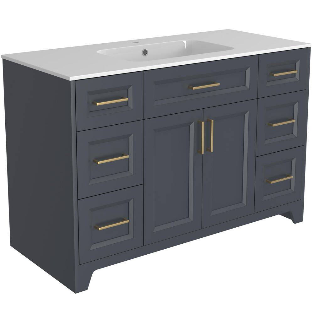 48 in. W Solid Wood Single Sink Freestanding Bath Vanity Cabinet and Top in Navy Blue with Solid Surface White Top price history on PriceWatchPro