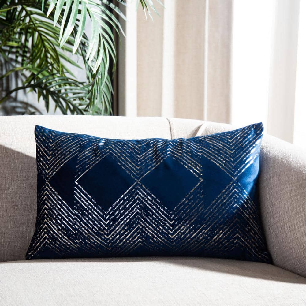 Navy and Grey Geometric Art Deco Rectangular Pillow