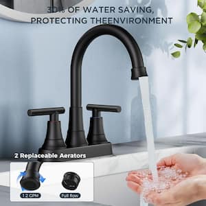 4 in. Centerset Double Handle Bathroom Faucet with Pop-Up Drain in Black