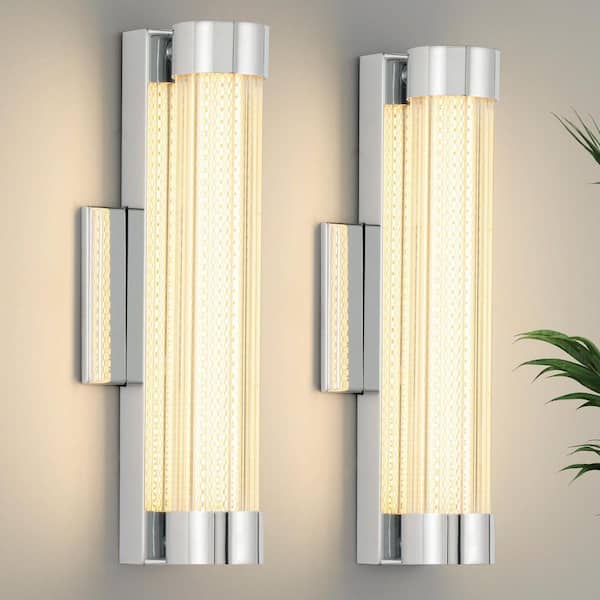 1-Light Modern LED Chrome Wall Sconce with Glass Shade Dimmable Sconces Wall Lighting (2-Pack)