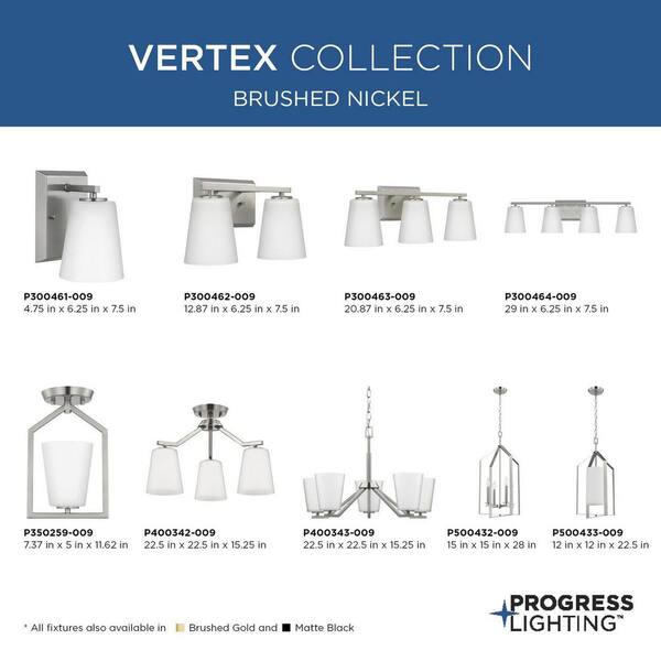 Progress Lighting Vertex Collection 3-Light Brushed Nickel Etched White Contemporary Convertible Chandelier