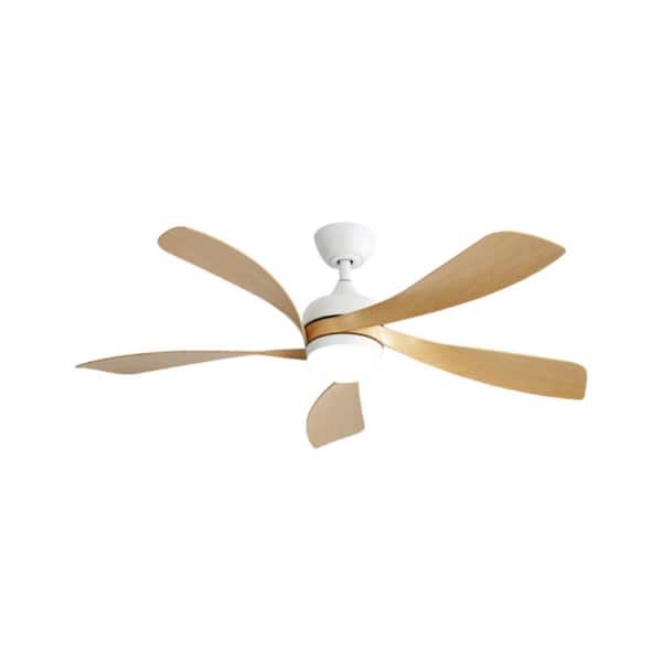 CACI Mall 52 in. Smart Indoor/Outdoor White and Beige Ceiling Fan Integrated LED with Light Kit and Remote/App Control