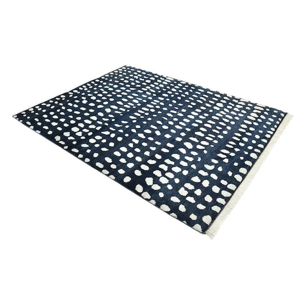 Irmgard Bohemian Shaggy Moroccan Navy 8 ft. x 10 ft. Hand-Knotted Area Rug