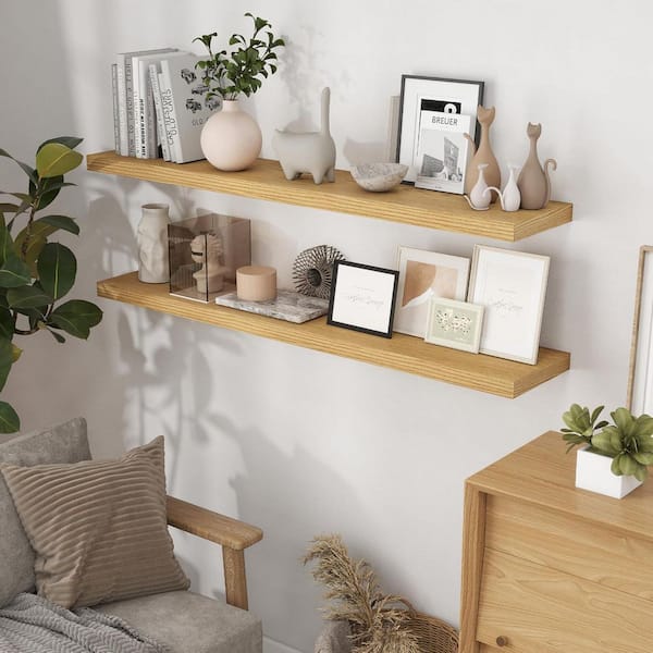 55 in. W x 9.3 in. D Oak Floating Shelves Decorative Wall Shelf for Bedroom, Kicten, Living Room (Set of 2)