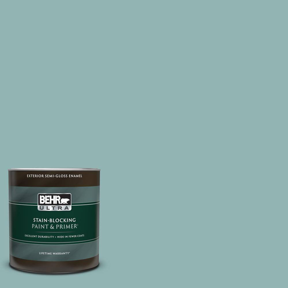 BEHR ULTRA 1 qt. BIC24 Artful Aqua SemiGloss Enamel Exterior Paint & Primer 585404 The Home