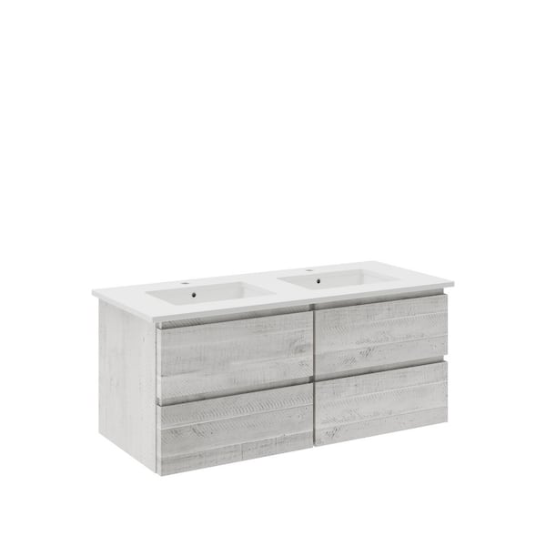 Fresca Formosa 48 in. Double Sink Wall Mount Rustic White Bath Vanity with White Quartz Top and Undermount Ceramic Sink
