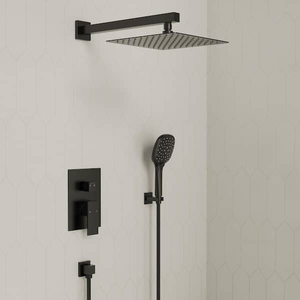 Rainspire 10 in. 2-Spray Wall Mount Dual and Multi-Function Hand Shower 1.8 GPM in Matte Black (Valve Included)