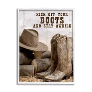 Kick Off Boots Stay Awhile Phrase Design By Kim Allen Framed Typography Art Print 20 in. x 16 in.
