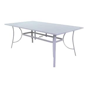 Santa Fe 72 in. x 42 in. Rectangle Aluminum Dining Table with Slat Top and Umbrella Hole in White