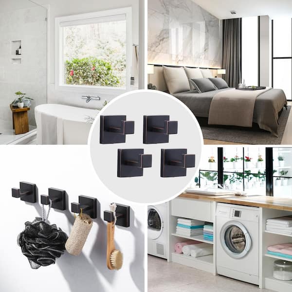 4-Pieces Wall-Mounted J-Hook Stainless Steel Bathroom Robe/Towel Hook in Oil Rubbed Bronze
