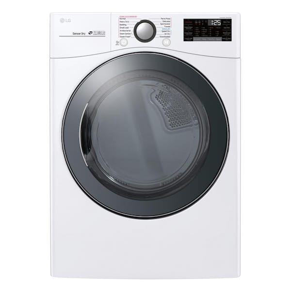 LG 7.4 cu. ft. Ultra Large Smart Stackable Front Load Electric Dryer w/ TurboSteam, SensorDry, Pedestal Compatible in White