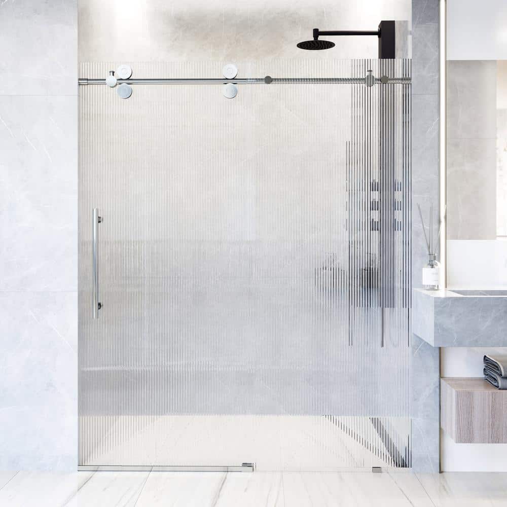 Elan Chrome Frameless Sliding Shower Door with Fluted Glass