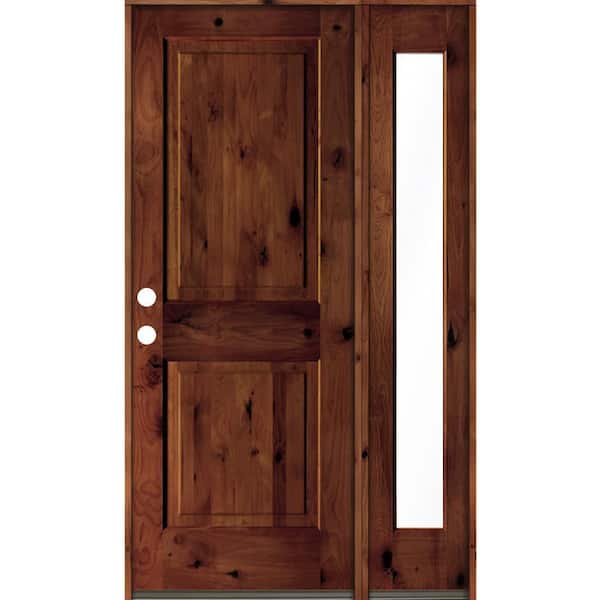 Krosswood Doors 44 in. x 80 in. Alder Square Top Right-Hand/Inswing Clear Glass Red Chestnut Stain Wood Prehung Front Door with RFSL