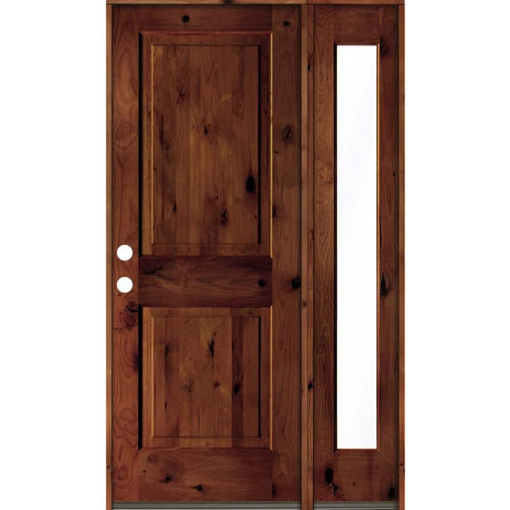 46 in. x 80 in. Knotty Alder Square Top Right-Hand/Inswing Clear Glass Red Chestnut Stain Wood Prehung Front Door w/RFSL price history on PriceWatchPro
