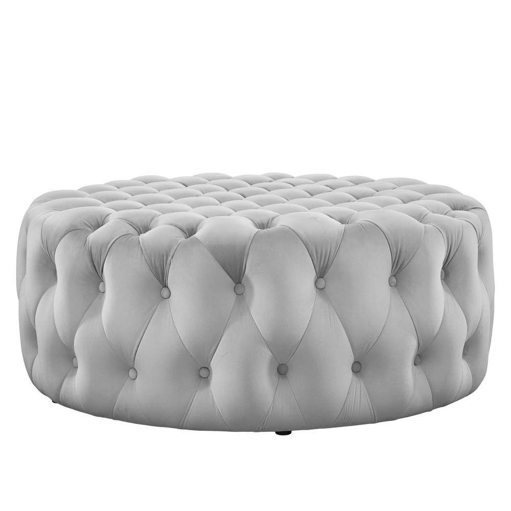 Luxurious Amour 40'' Light Gray Tufted Velvet Round Ottoman