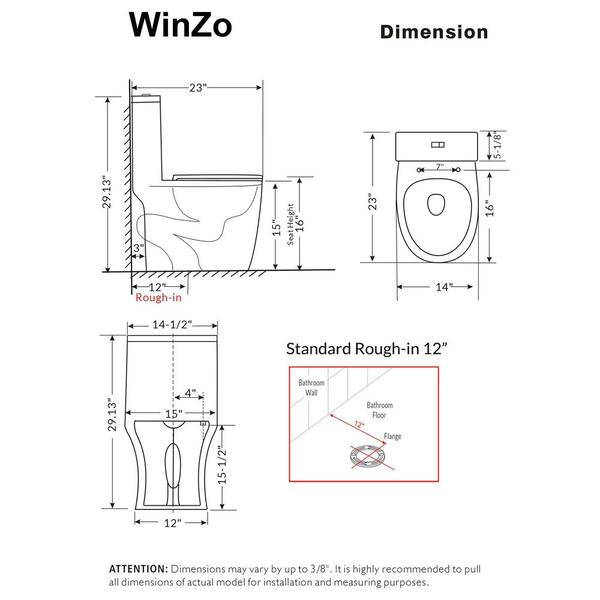 Yingze 12 in. 1-Piece 1.1/1.6 GPF Dual Flush Modern Round Toilet