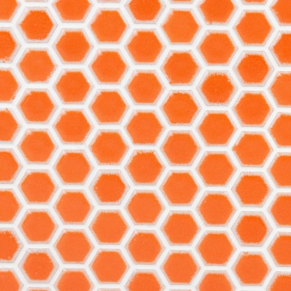 Ivy Hill Tile Bliss Edged Hexagon Tangerine 3 in. x 0.24 in. Polished Porcelain Floor and Wall Mosaic Tile Sample
