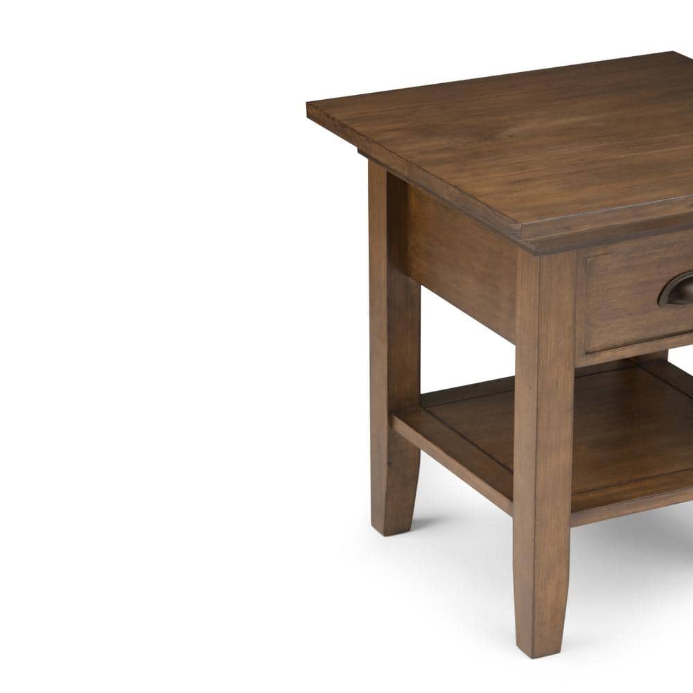 Rustic Natural Aged Brown Wood Square End Table with Storage