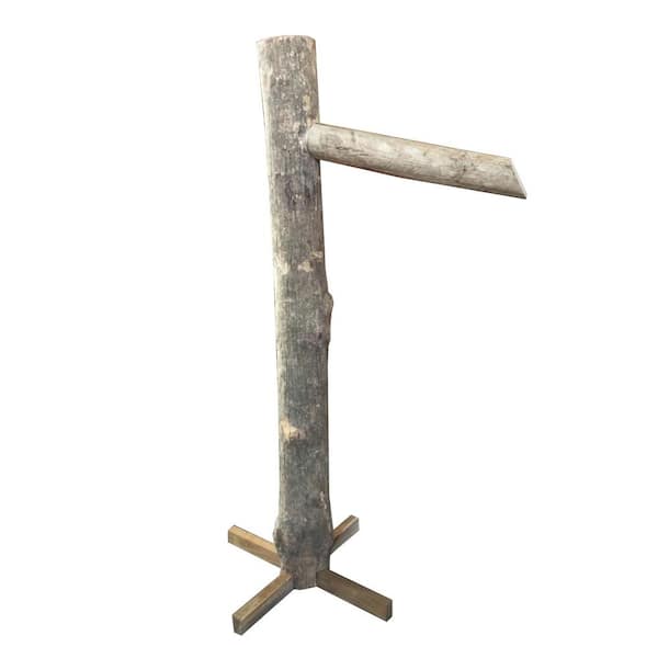 36 in. Bark on Teak Log Pole Waterfall Fountain