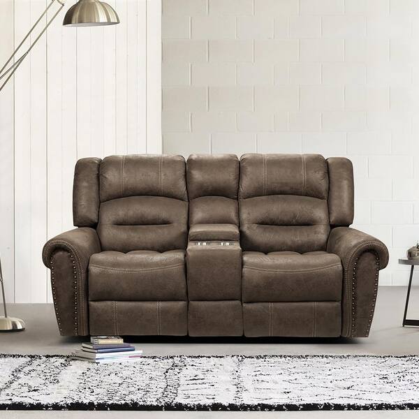 Homelegance Arella 80 in. W Brown Microfiber Double Glider Manual ...