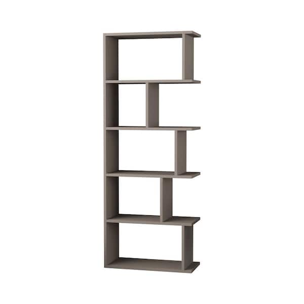 Tayse Rugs 63.39 in. Light Mocha Wood 7-shelf Etagere Bookcase with Open Back