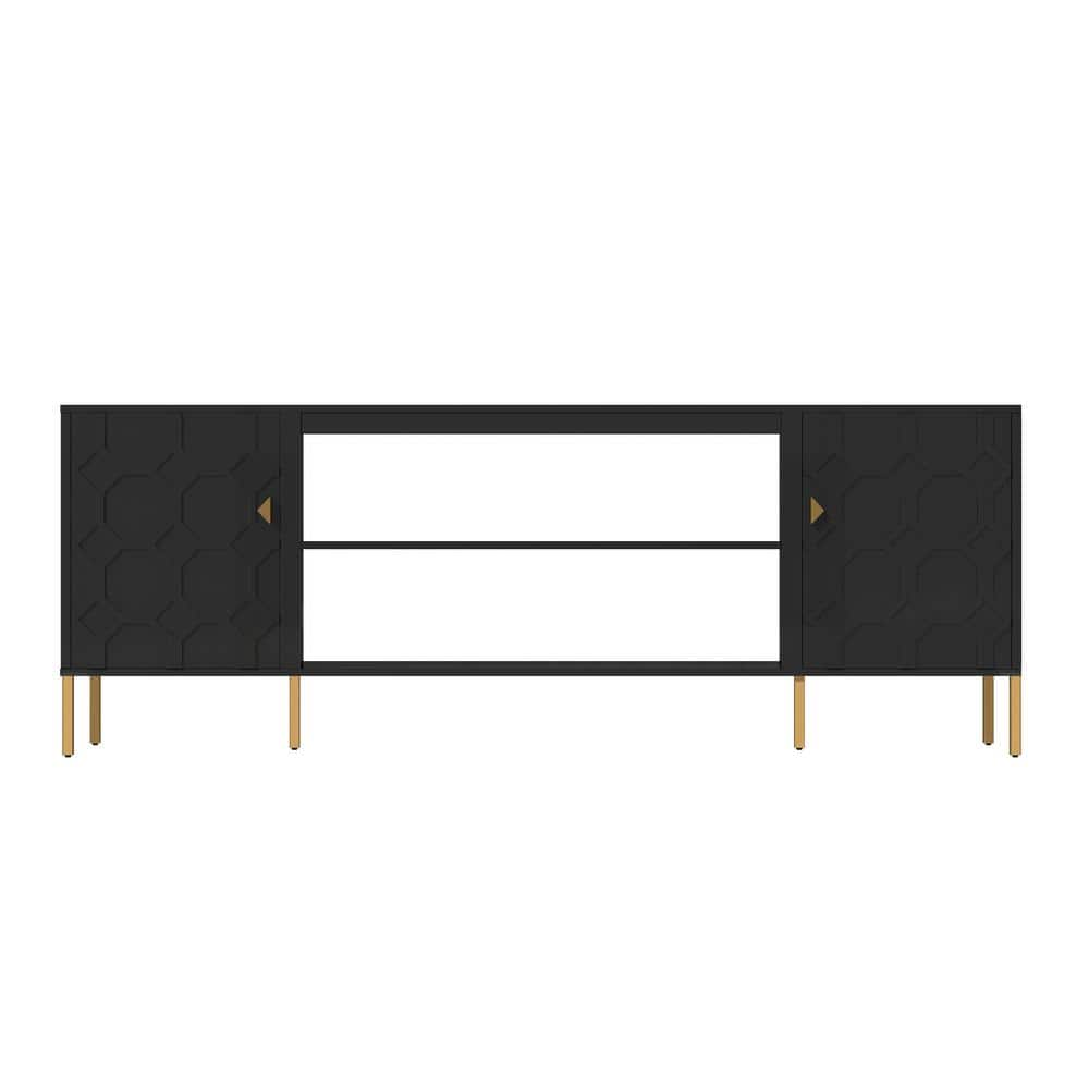 Black TV Stand Fits TVs up to 70 to 80 in. with Metal Support Legs -  Boyel Living, BLJH-TV4236-BK