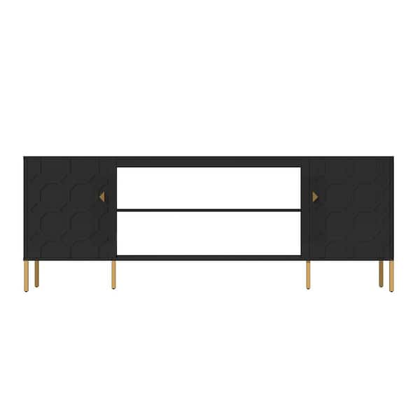 Boyel Living Black TV Stand Fits TVs up to 70 to 80 in. with Metal Support Legs