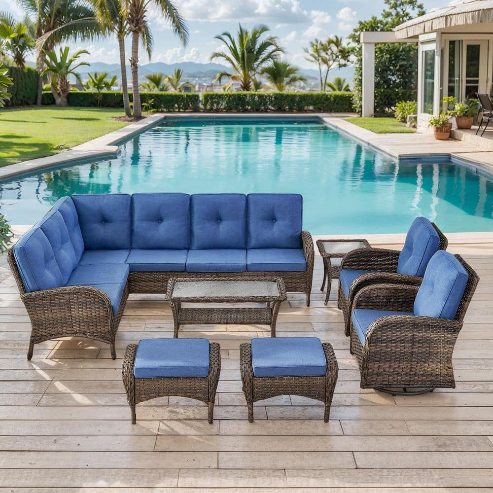 moosprr SleekArm 8-Piece Brown Wicker Outdoor Sectional Set
