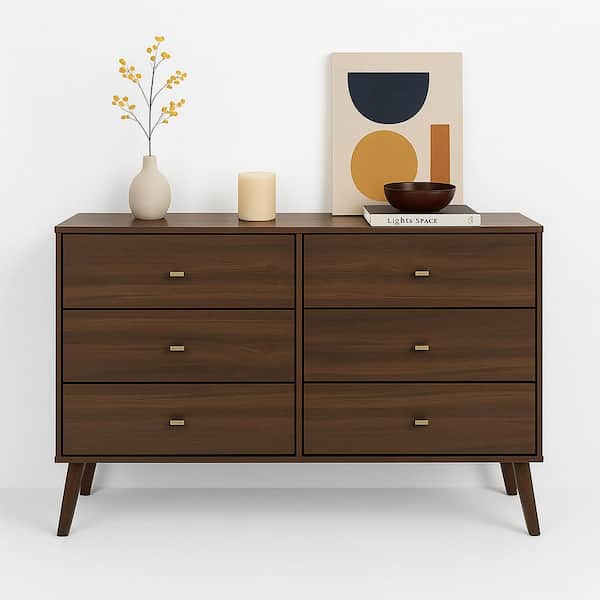 Milo Mid Century Modern Cherry 6-Drawer 52.5 in. Dresser