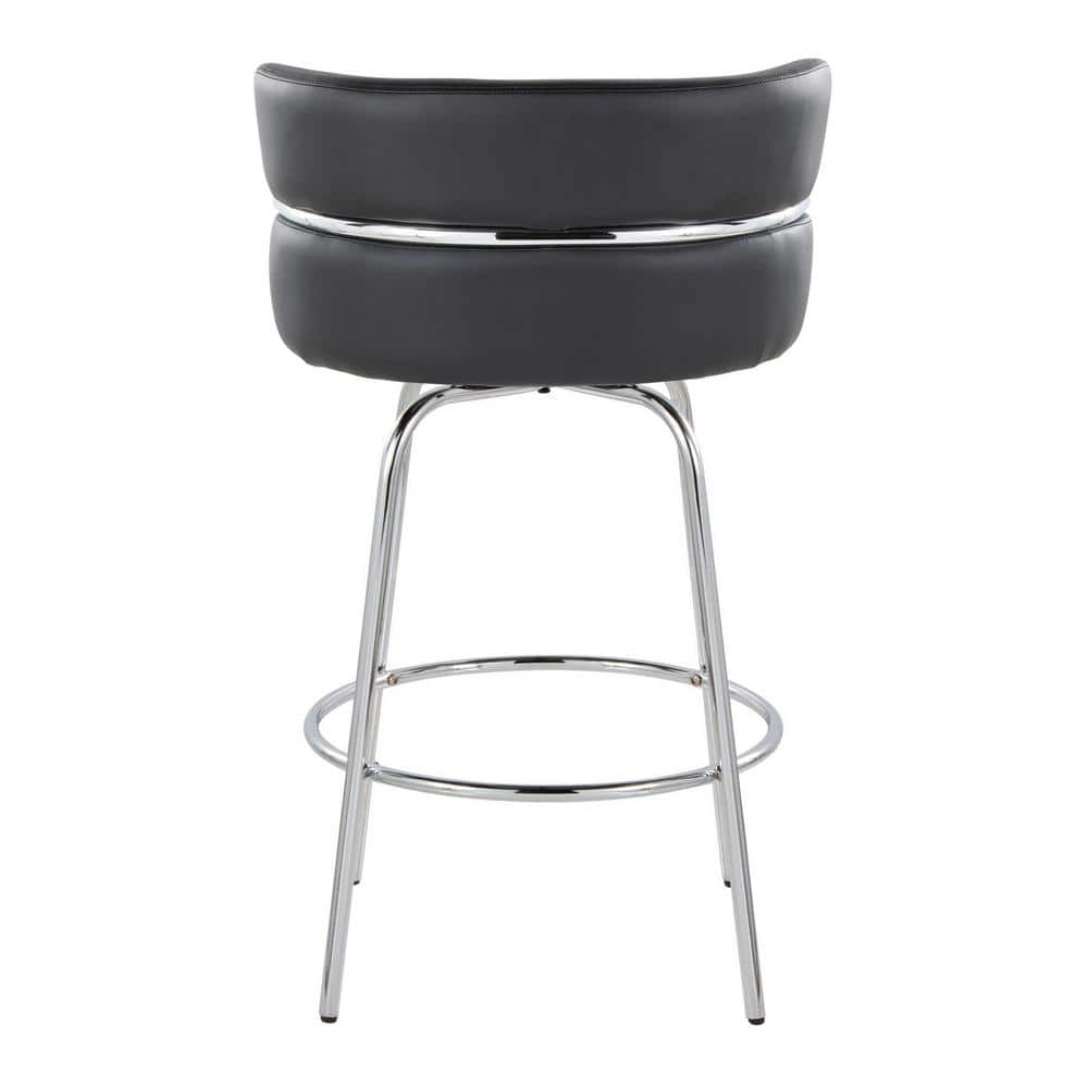 Set of 2 Black Faux Leather and Chrome Swivel Counter Stools