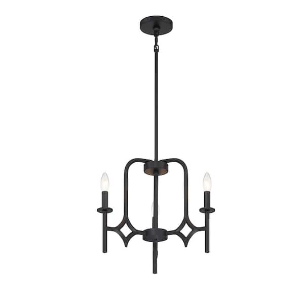 Minka Lavery Muncie 3-Light Black Candle Chandelier for Dining Room with No Bulbs Included