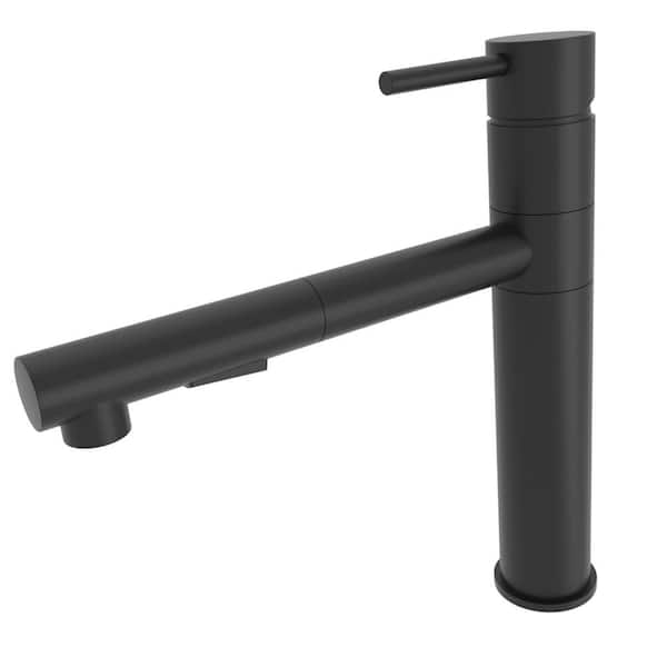 Pioneer Single-Handle Pull Out Sprayer Kitchen Faucet Deckplate Included in Matte Black