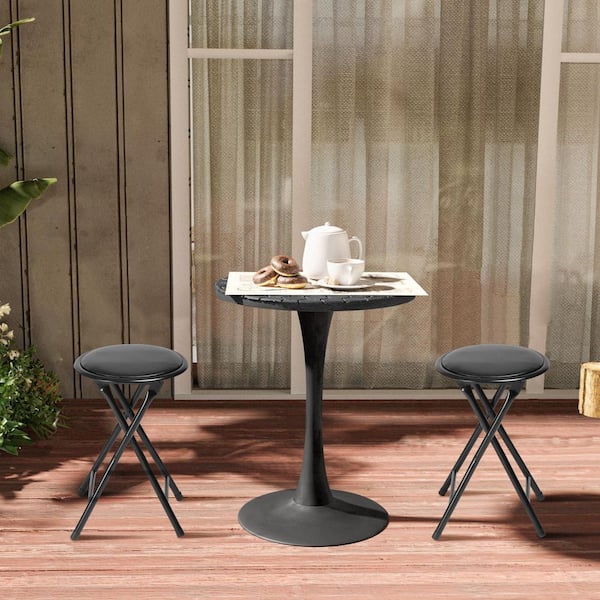 Homy Casa NEW PORT 18.1 in. Black Round Metal Folding Stool with