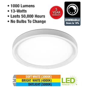 11 in. Low Profile White Closet Light LED Flush Mount Ceiling Light 1000 Lumens 13-Watts 3000K 4000K 5000K Dimmable