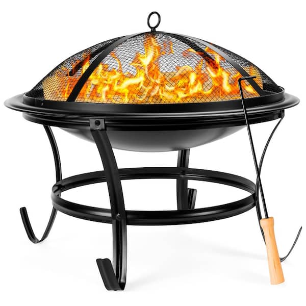 Round Steel Wood Fire Pit, Fire Pit Grill Home Depot
