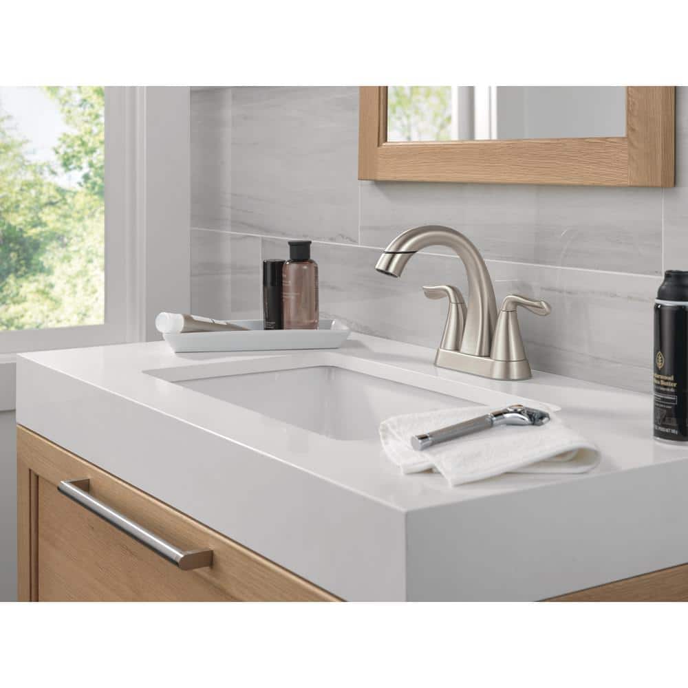 Brushed Nickel Two Handle Pull-Down Bathroom Faucet with Zinc Lever