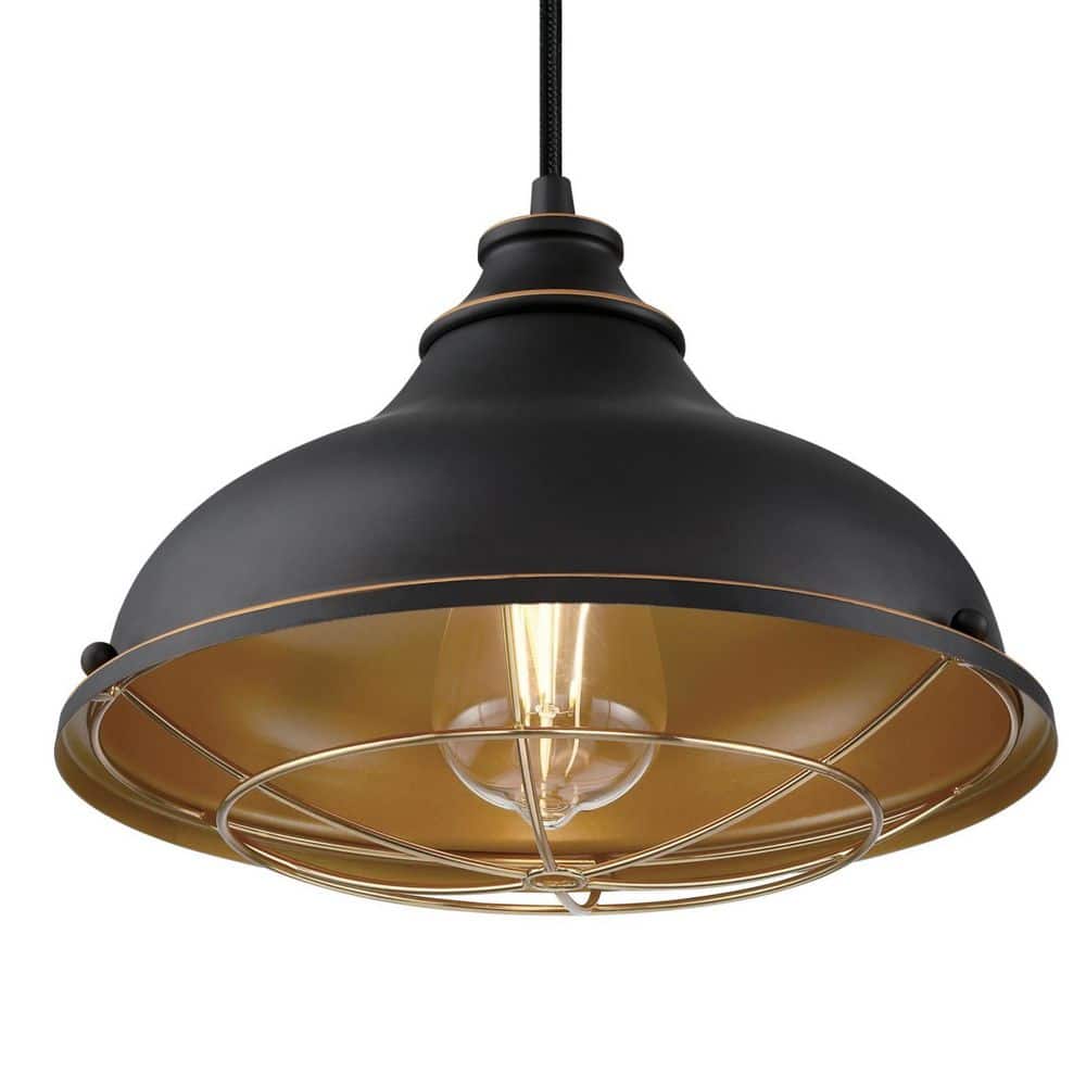 Chaves 29.5'' Black-Bronze Indoor Pulley Pendant with Golden Brass Cage Shade