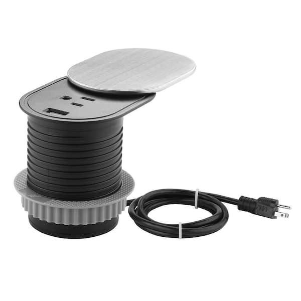 Link2Home 1-Power-Outlet Space Saver Grommet Socket 1 USB Port 2.4 Amp Splash Resistant in Stainless-Steel