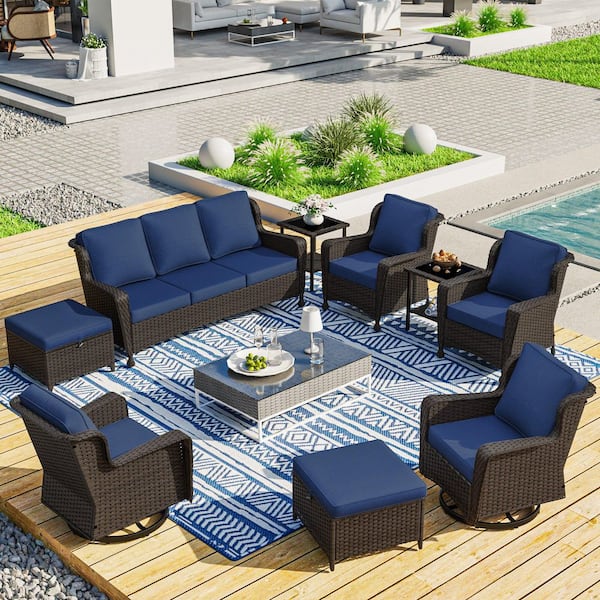 MeetLeisure 9-Piece Wicker Patio Furniture Conversation Set All-Weather ...