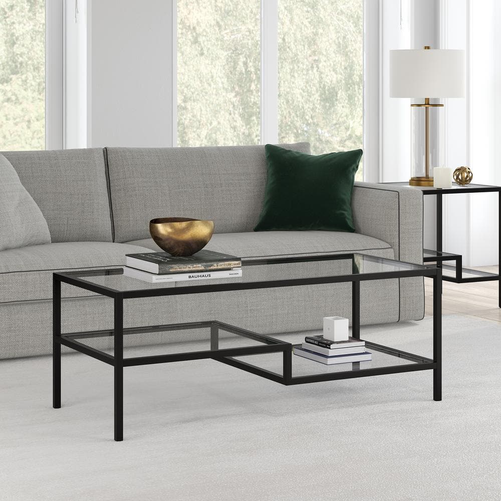 Blackened Bronze and Glass Two-Tier Coffee Table