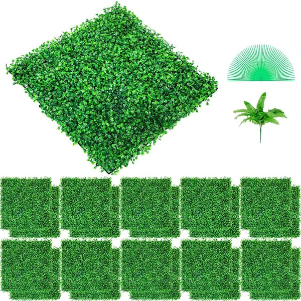 SVOPES Artificial Boxwood Panel UV 24-Piece 10 x 10 in. Garden Fence 4 cm Thick Green Grass Privacy Fence for Decor Plastic
