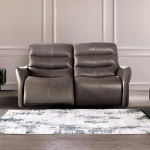 Emery 74.88 in. W Flared Arm Top Grain Italian Leather Rectangle Power Recliner Sofa in Gray With Hidden Control buttons